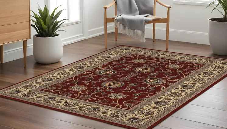 8' Red And Ivory Oriental Square Rug