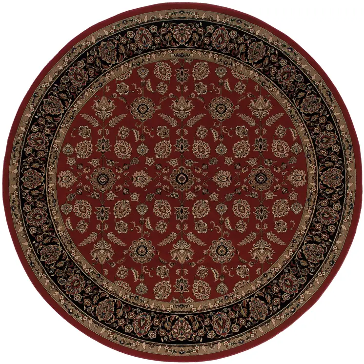 6' Red And Black Oriental Round Rug