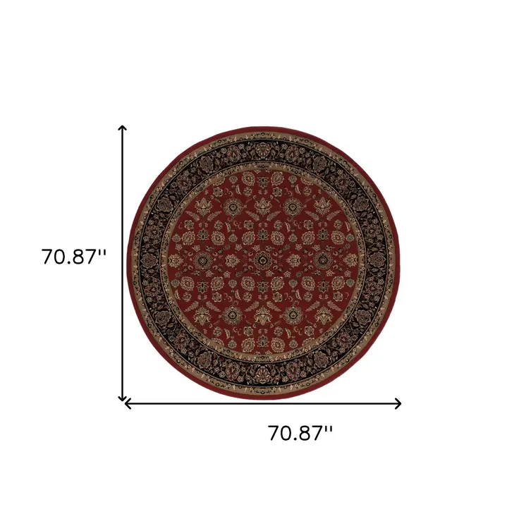 6' Red And Black Oriental Round Rug