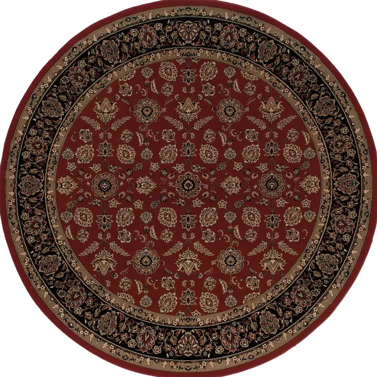 6' Red And Black Oriental Round Rug