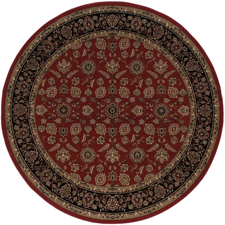 6' Red And Black Oriental Round Rug