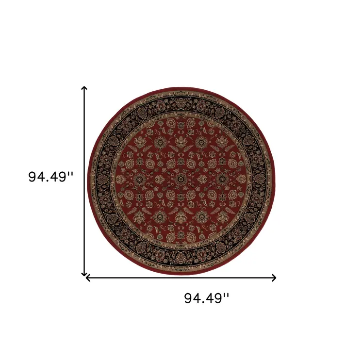 8' Red And Black Oriental Round Rug