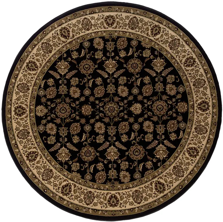 6' Brown And Ivory Oriental Round Rug