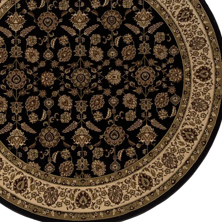 6' Brown And Ivory Oriental Round Rug