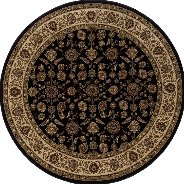 6' Brown And Ivory Oriental Round Rug