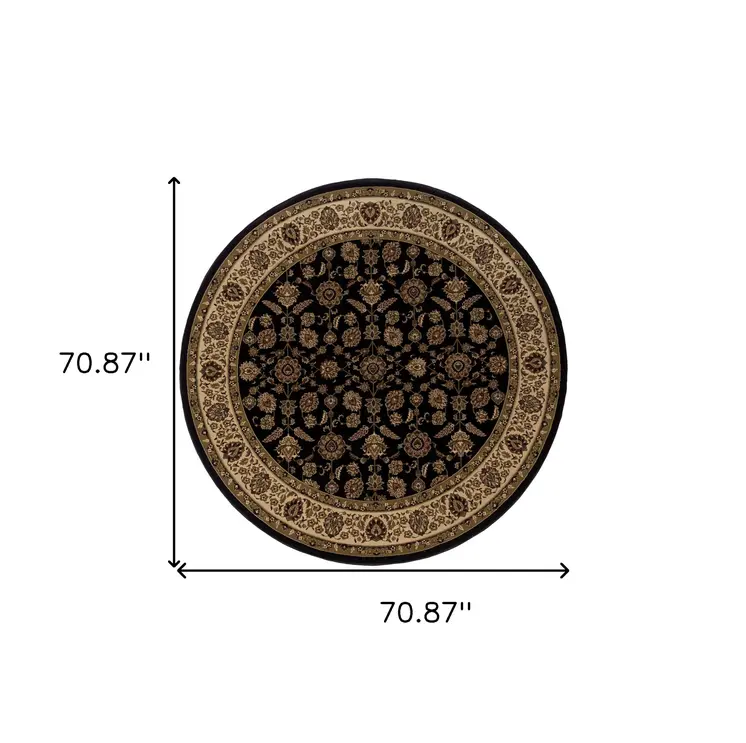 6' Brown And Ivory Oriental Round Rug