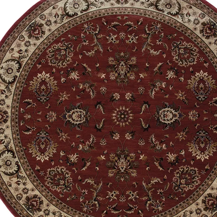 6' Red And Ivory Oriental Round Rug