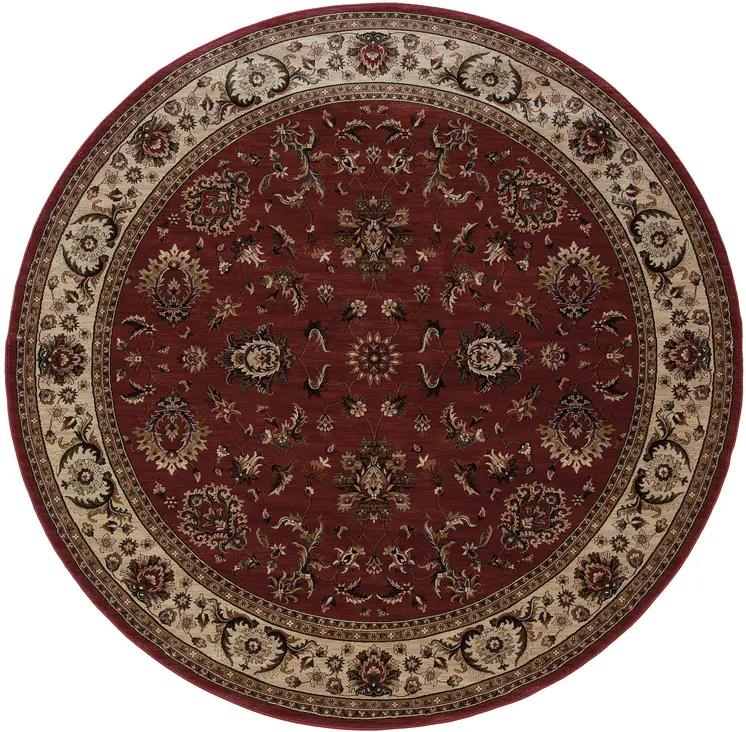 8' Red And Ivory Oriental Round Rug