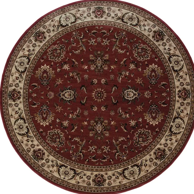 8' Red And Ivory Oriental Round Rug