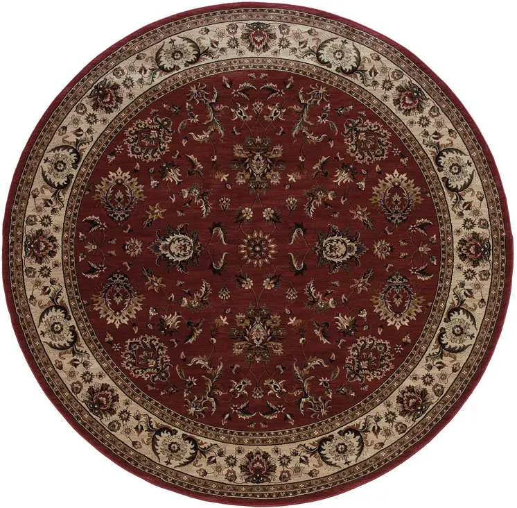 8' Red And Ivory Oriental Round Rug