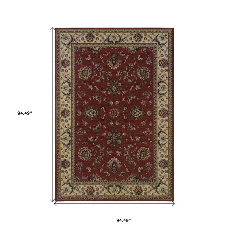 8' Red And Ivory Oriental Square Rug