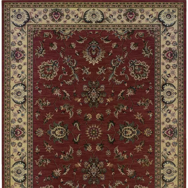 8' Red And Ivory Oriental Square Rug