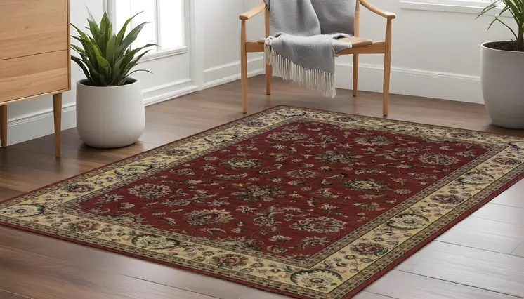 8' Red And Ivory Oriental Square Rug