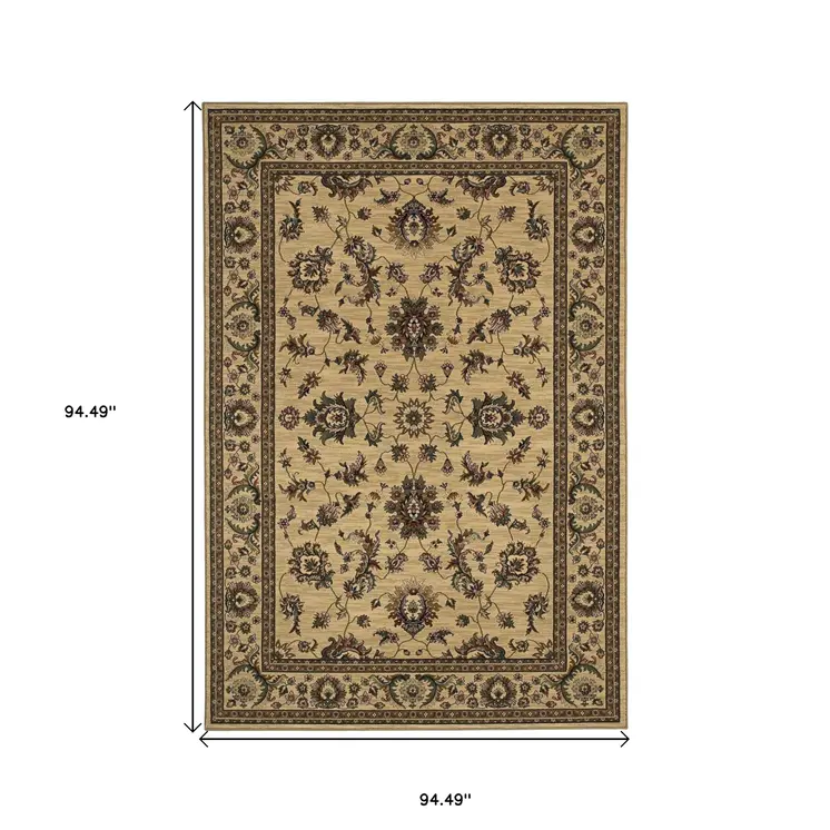 8' Ivory And Green Oriental Square Rug