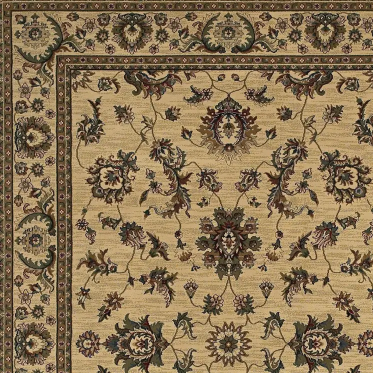 8' Ivory And Green Oriental Square Rug
