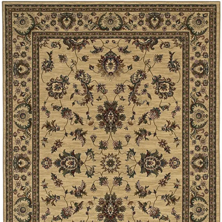 8' Ivory And Green Oriental Square Rug