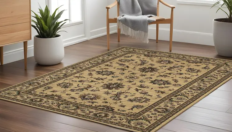 8' Ivory And Green Oriental Square Rug