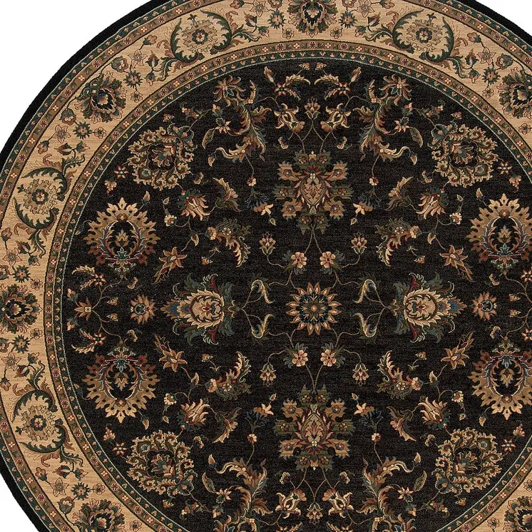 6' Black Ivory and Brown Oriental Round Rug