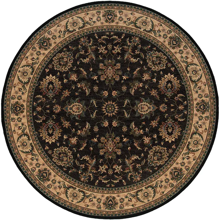 8' Black And Ivory Oriental Round Rug