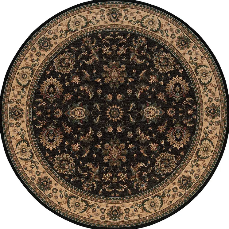 8' Black And Ivory Oriental Round Rug