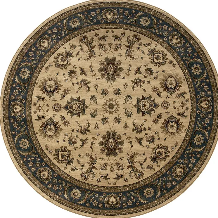 6' Ivory and Blue Oriental Round Rug