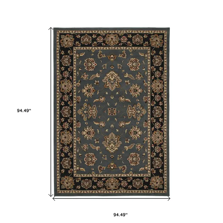 8' Blue And Black Floral Square Rug