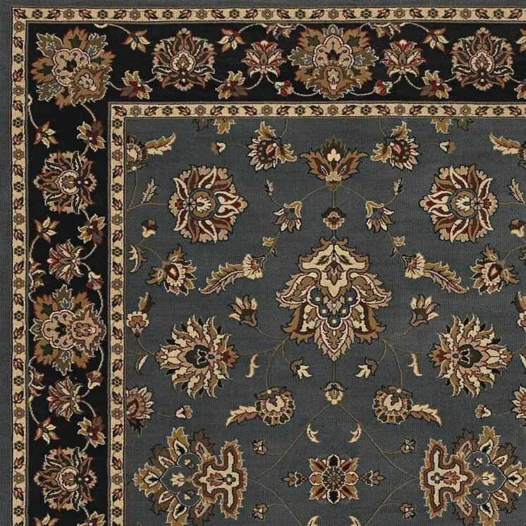 8' Blue And Black Floral Square Rug