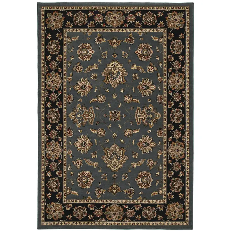8' Blue And Black Floral Square Rug