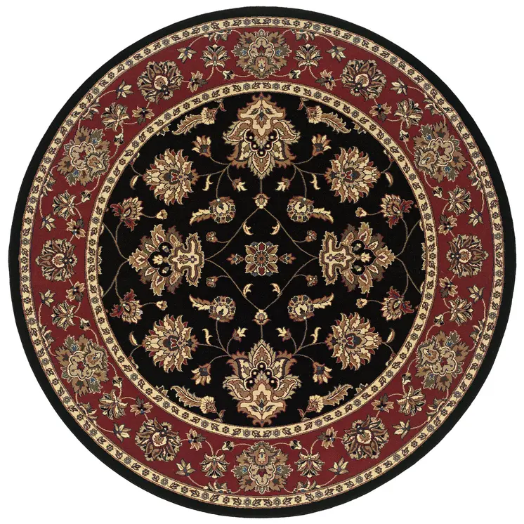 6' Ivory Red and Black Floral Round Rug