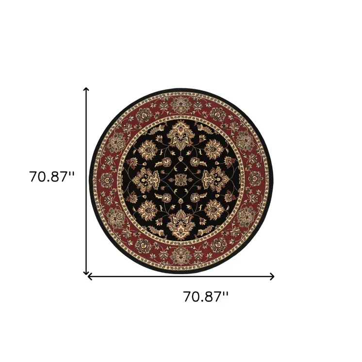 6' Ivory Red and Black Floral Round Rug