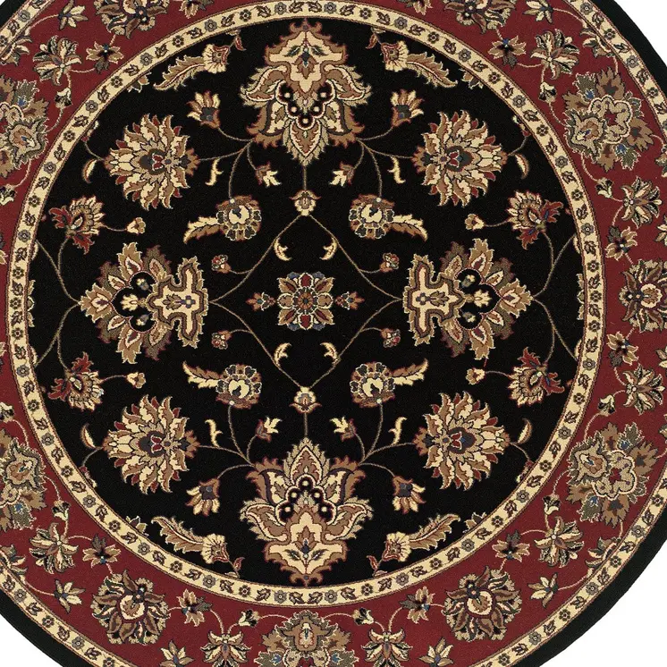 6' Ivory Red and Black Floral Round Rug