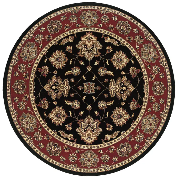 6' Ivory Red and Black Floral Round Rug