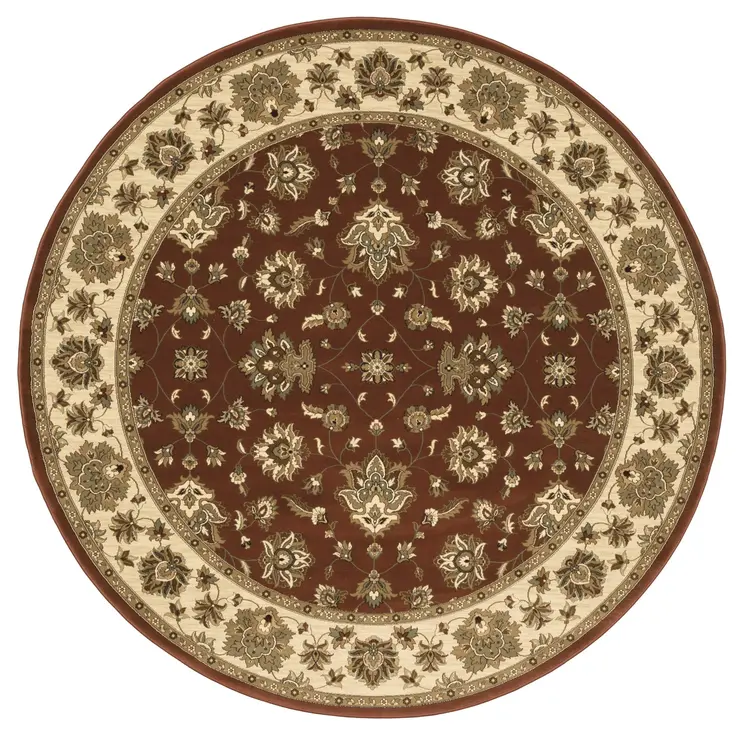 6' Red and Ivory Floral Round Rug
