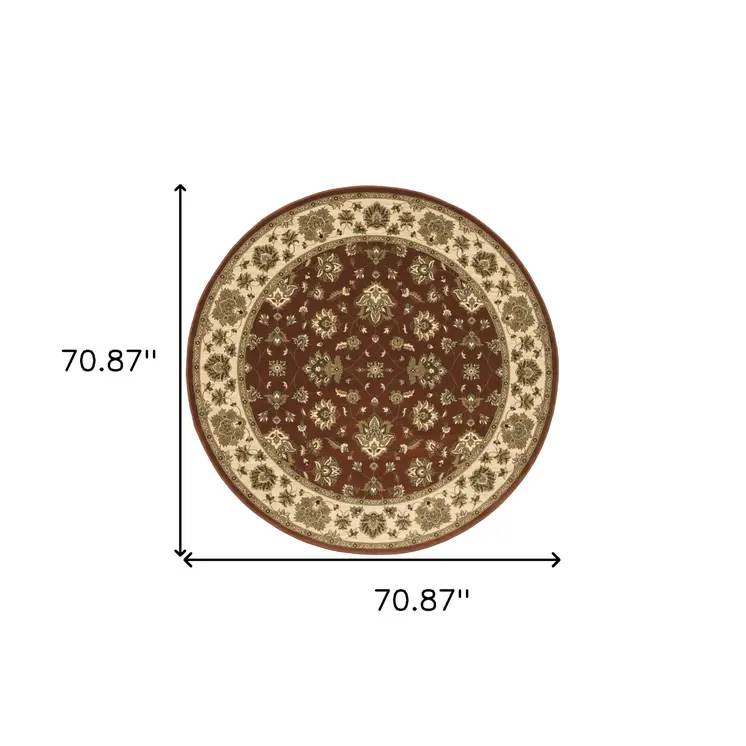 6' Red and Ivory Floral Round Rug