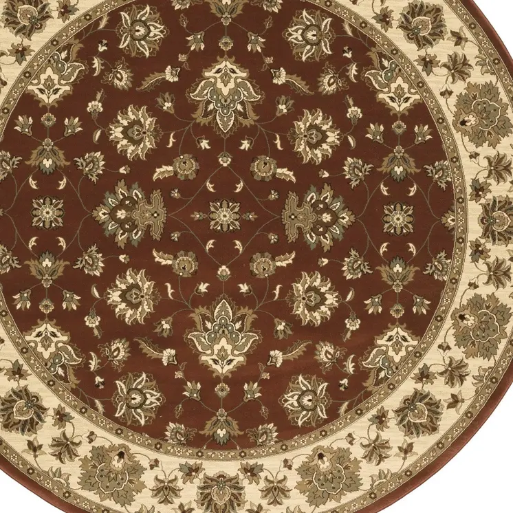 6' Red and Ivory Floral Round Rug