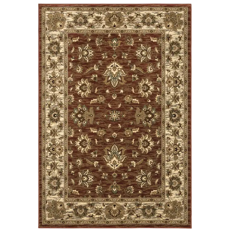 8' Red And Ivory Floral Square Rug