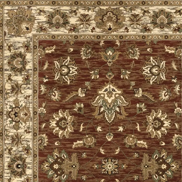 8' Red And Ivory Floral Square Rug