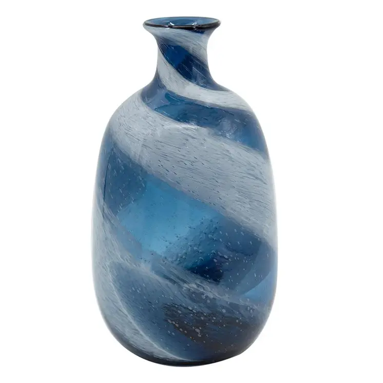 16" Blue And White Bud Glass Table Vase