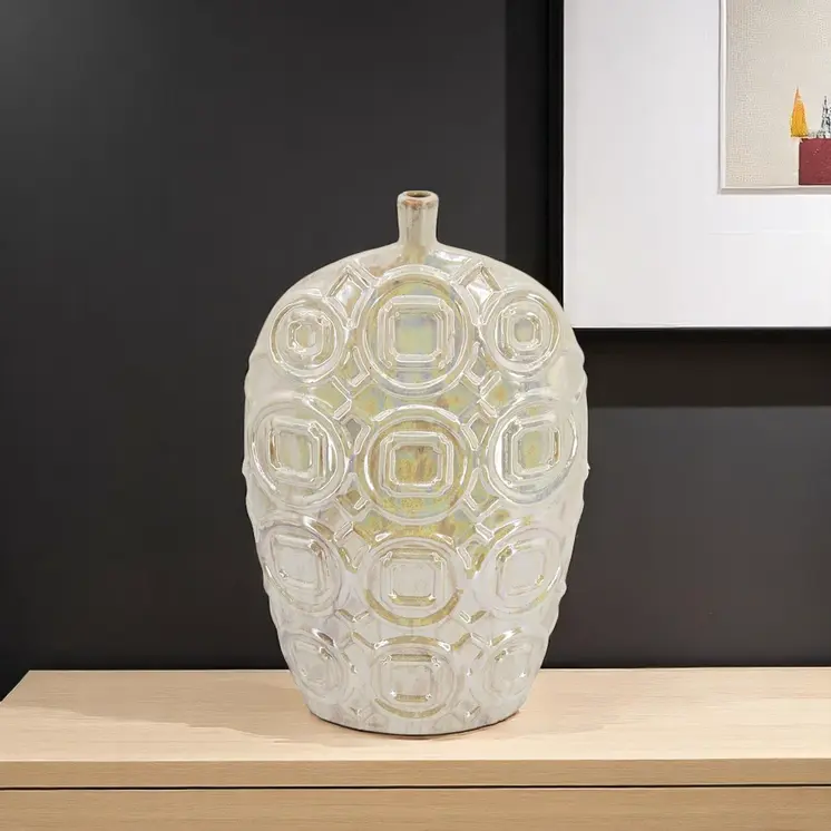 20" Ivory Geometric Bud Ceramic Table Vase