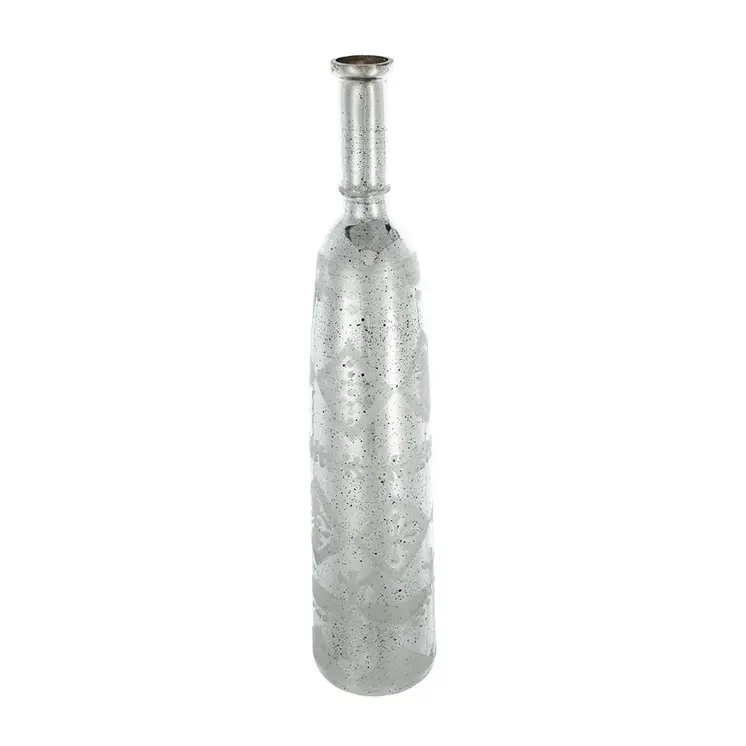 30" Silver Floral Round Glass Table Vase