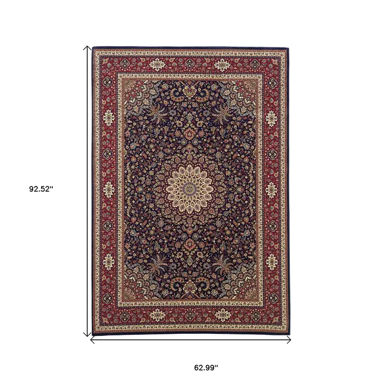 5' X 8' Blue And Red Oriental Area Rug