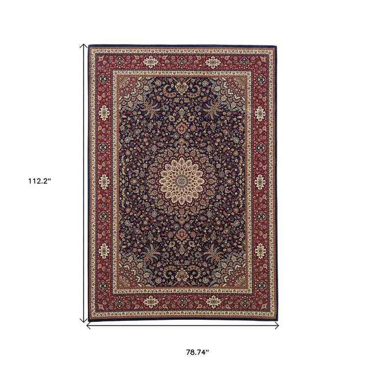 7' X 10' Blue And Red Oriental Area Rug