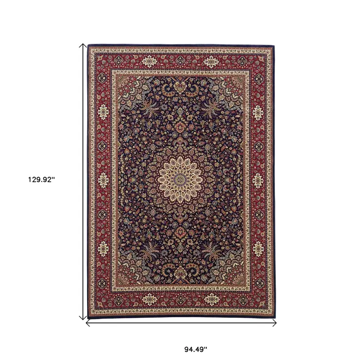 8' X 11' Blue And Red Oriental Area Rug