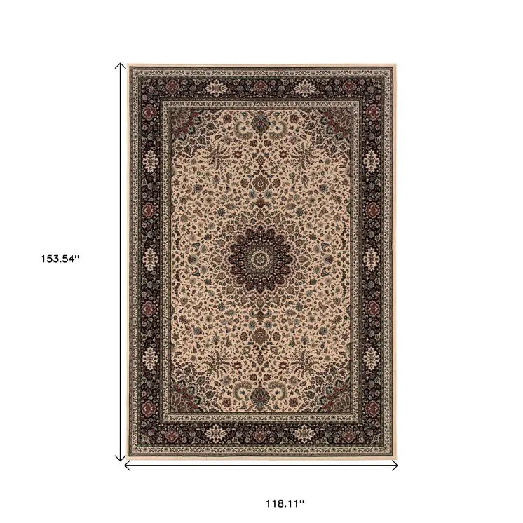 10' X 13' Ivory And Black Oriental Area Rug