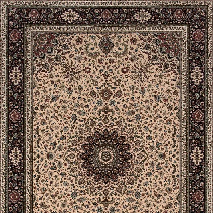5' X 8' Ivory And Black Oriental Area Rug