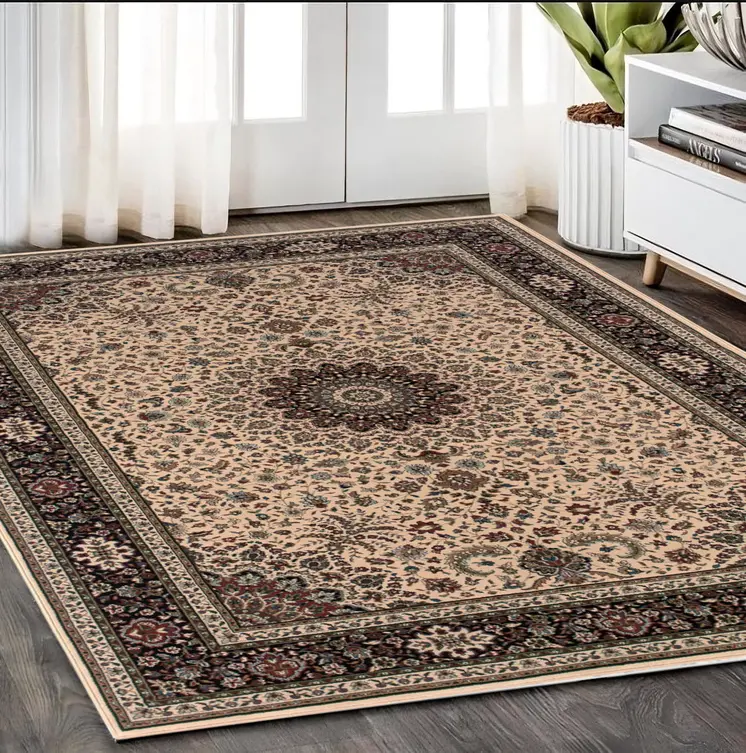 5' X 8' Ivory And Black Oriental Area Rug