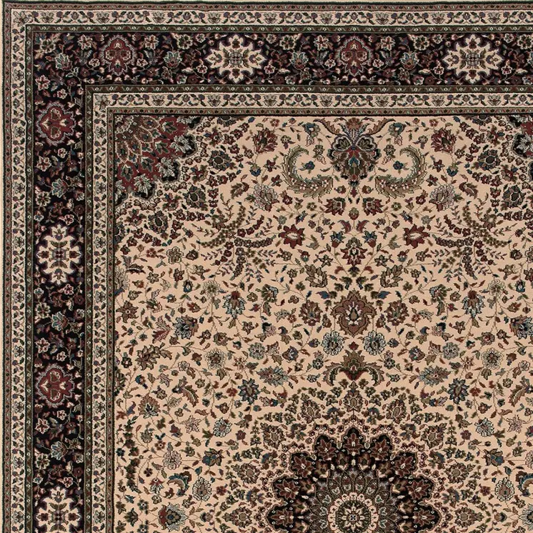 7' X 10' Ivory And Black Oriental Area Rug