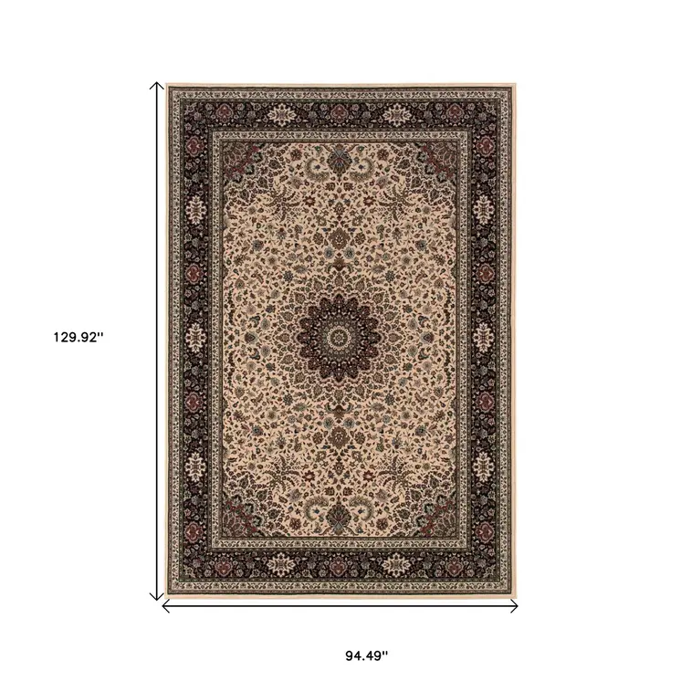 8' X 11' Ivory And Black Oriental Area Rug