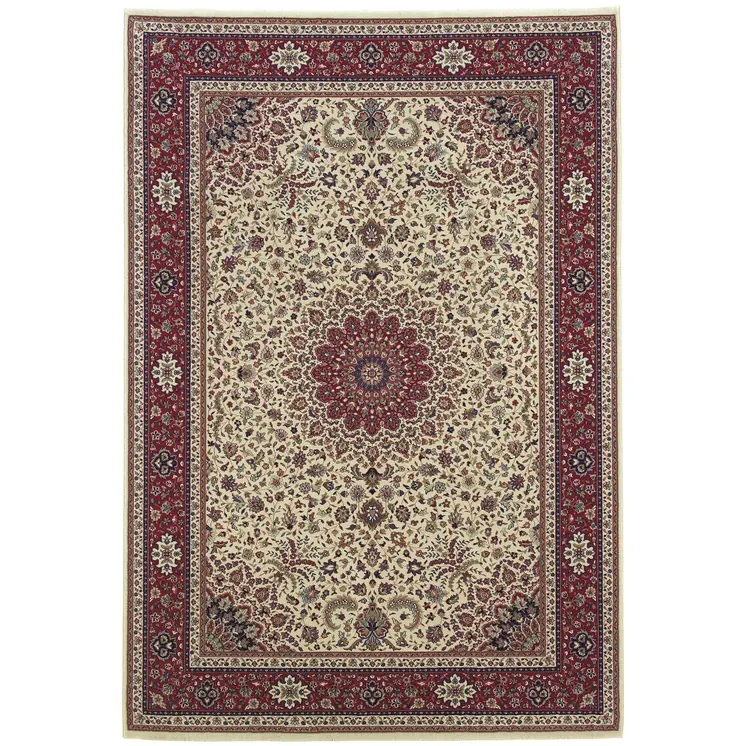 4' X 6' Ivory Red and Blue Oriental Area Rug