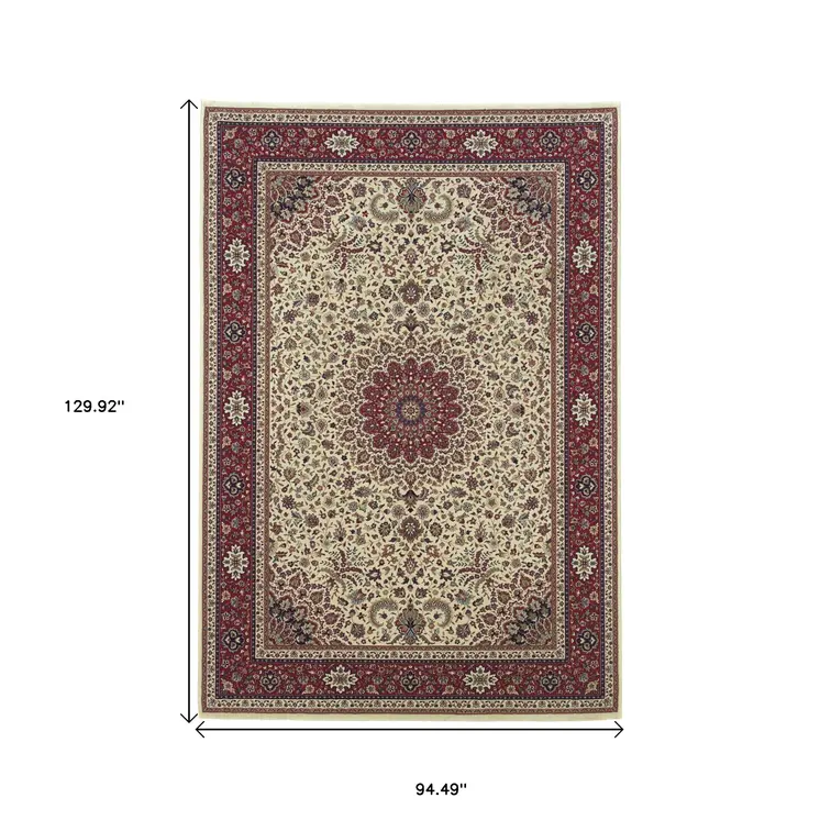 8' X 11' Ivory And Red Oriental Area Rug